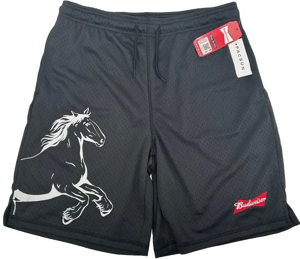 NWT Men's Pacsun x Budweiser Black Mesh Athletic Shorts Horse sz S x 8.5